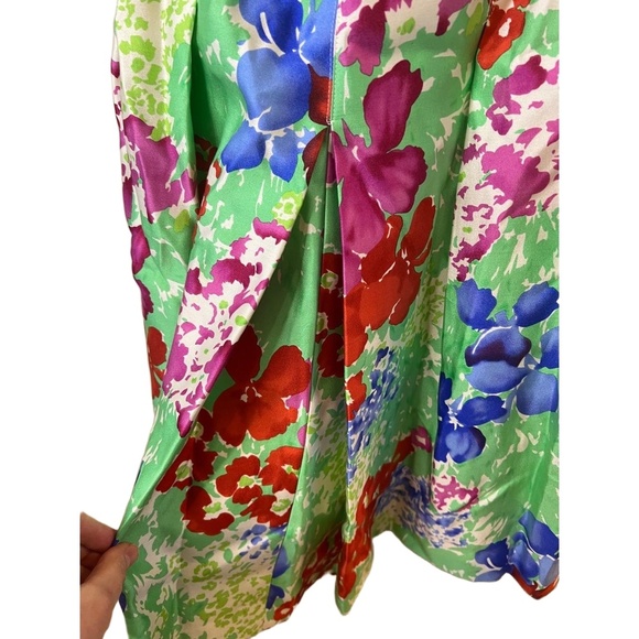 Rickie Freeman Teri Jon Mid Length Floral Belted Sleeveless Dress Size 10 Silk - Picture 5 of 8